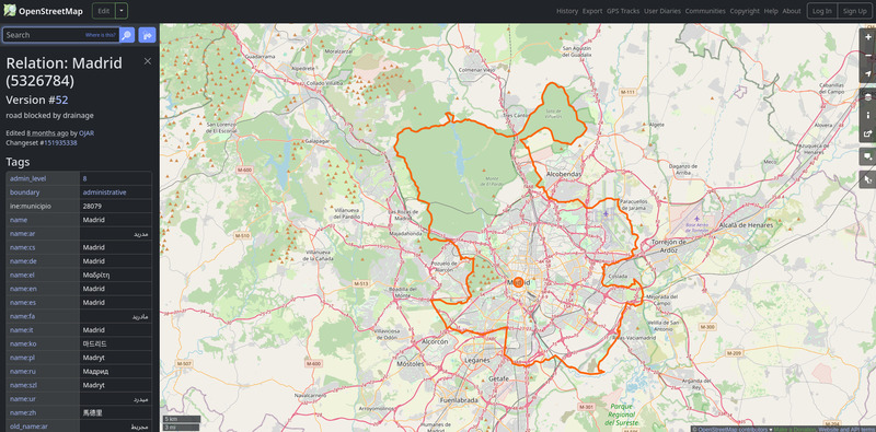 Madrid administrative boundaries from OpenStreetMap